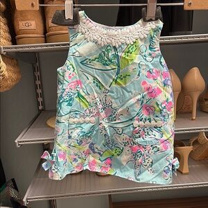 Lilly Pulitzer Blue and Pink Floral Blouse with Embellished Neckline